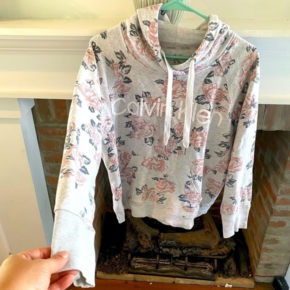 Calvin Klein Tops - CALVIN Klein Hooded Grey Floral Hoodie size Medium